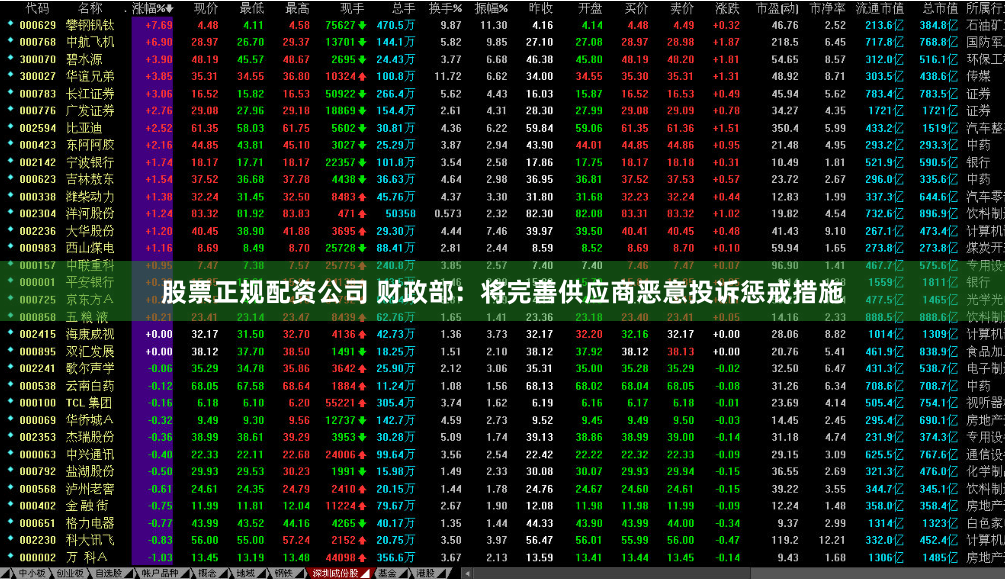 股票正规配资公司 财政部：将完善供应商恶意投诉惩戒措施